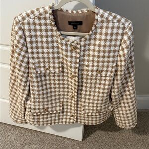 Ann Taylor Women's Tan and White Checkered Blazer